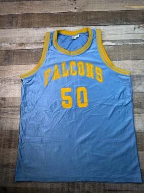 Vintage 60s 70s Badger Sporting Goods Basketball Jersey Size XL Falcons Blue